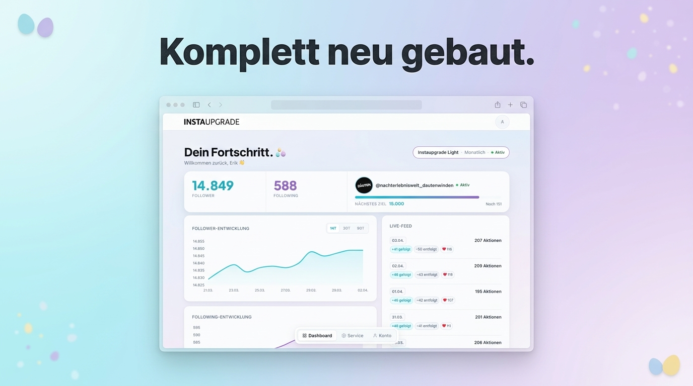 Das neue InstaUpgrade Dashboard -Komplett neu gebaut